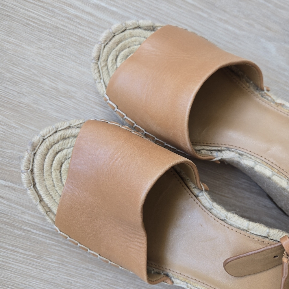 Vince Camuto Tan Brown Leather Espadrille Wedges Venerly Ankle Strap size 10 - Picture 8 of 16